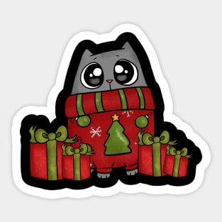 Ugly Sweater Christmas Cat with Gifts Presents Sticker